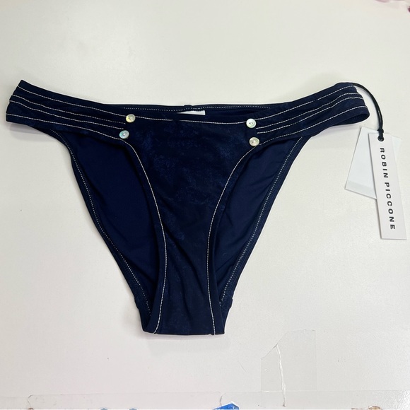 Robin Piccone Valeria Tab Side Bikini Bottom Blue New With Tags Size Small - Picture 2 of 10